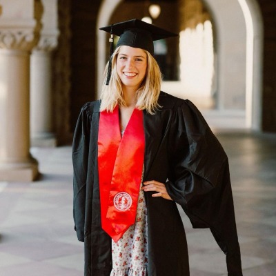 Maggie Elizabeth McGraw wearing Academic regalia during her graduation from the Stanford University.